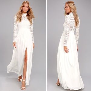 NWT Lulu’s Boho In Dreams White Long Sleeve Lace Maxi Dress
